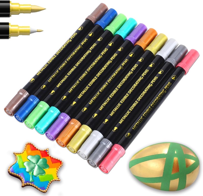 Excefore Metallic Markers Pens, 10Pcs Upgrade Food Grade Gold Shimmering Pens, For Cake Painting, Baking, Chocolate, Candy, Donuts, Biscuits, Diy Supplies Kit - Image 1