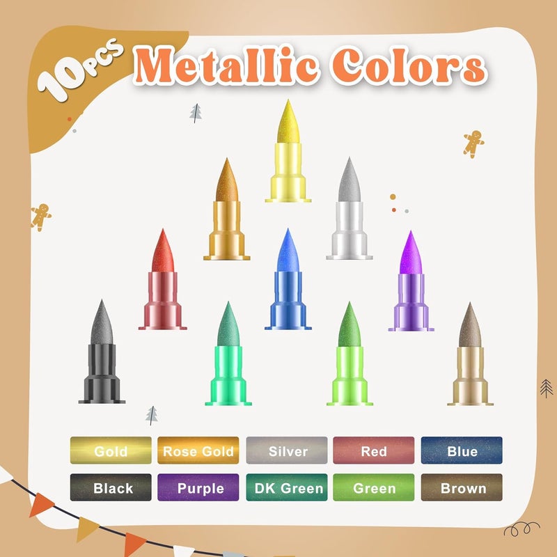 Excefore Metallic Markers Pens, 10Pcs Upgrade Food Grade Gold Shimmering Pens, For Cake Painting, Baking, Chocolate, Candy, Donuts, Biscuits, Diy Supplies Kit - Image 3