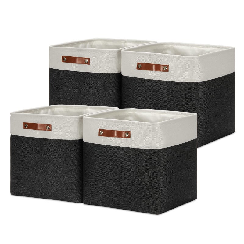 DULLEMELO Storage Baskets 13 Inch Cube Storage Bins for Shelves Closet Storage Foldable Linen Closet Organizers Storage Baskets for Closet Storage 4 Pack  13 WhiteBlack - Image 3