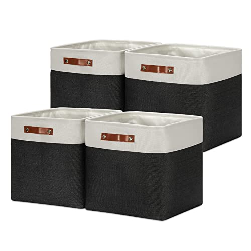 DULLEMELO Storage Baskets 13 Inch Cube Storage Bins for Shelves Closet Storage Foldable Linen Closet Organizers Storage Baskets for Closet Storage 4 Pack  13 WhiteBlack - Image 1
