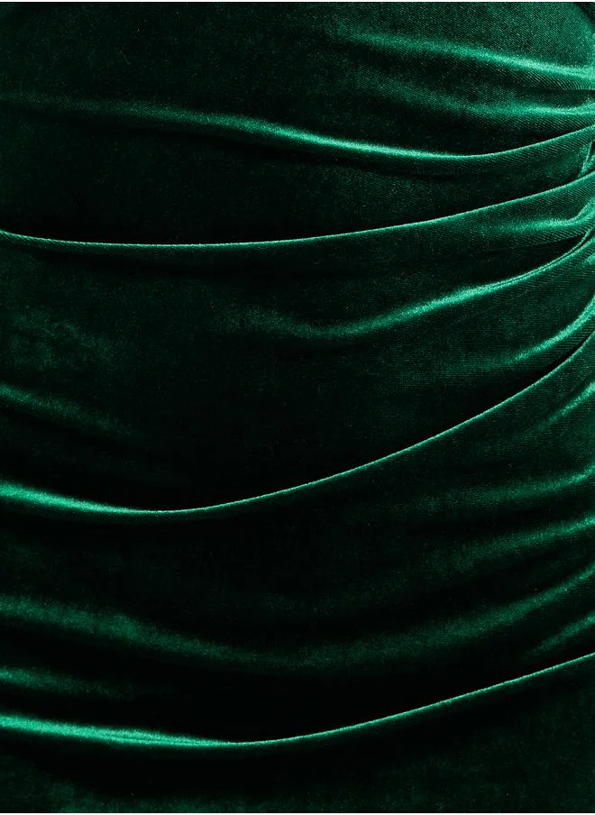 Styli Velvet Ruched Midi Dress