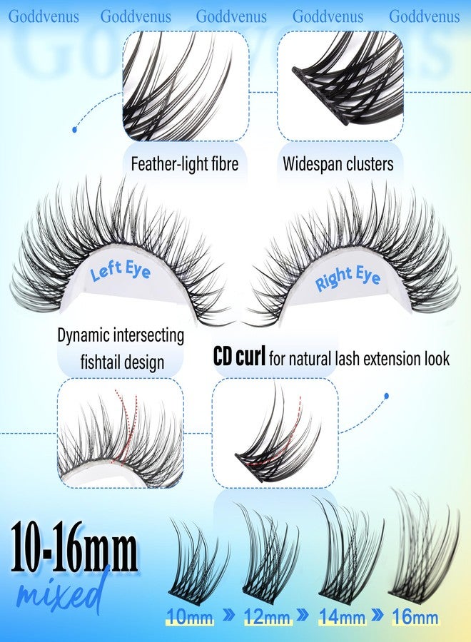 Goddvenus Wispy Lash Clusters Natural Lashes Clusters Wispy Eyelash Clusters CD Curl Cluster Eyelash Extensions DIY Individual Lashes Invisible Band Lash Extension Fluffy Eyelashes Clusters - Image 4