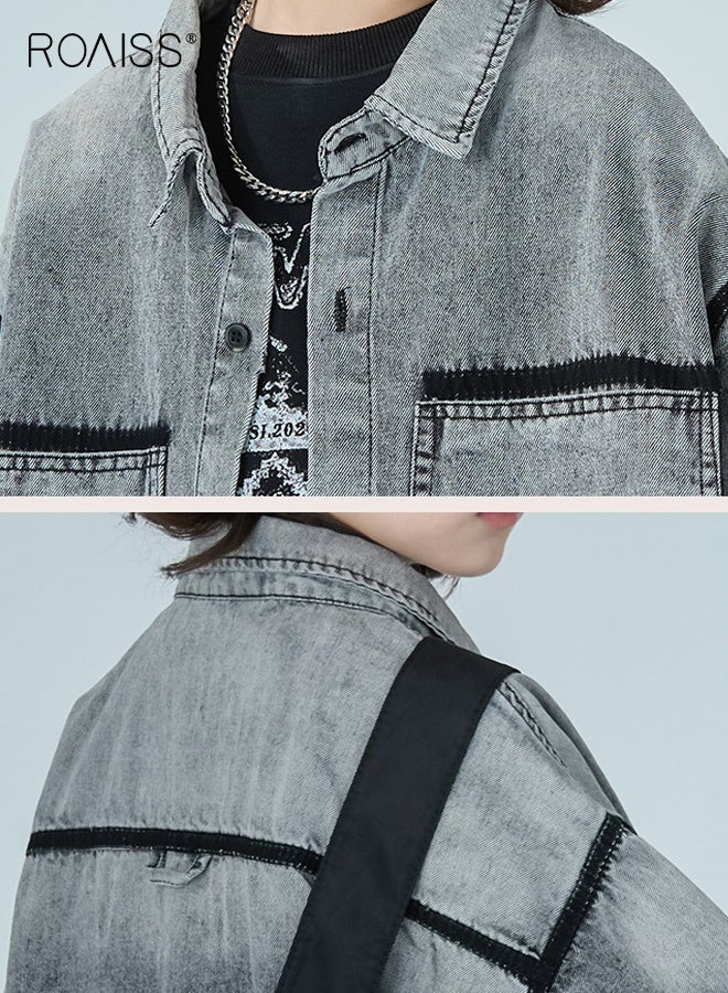 رويس سترة جينز للأولاد، قميص أنيق بأزرار و 2 جيوب على الصدر، سترة قميص فضفاضة عصرية، قميص بأكمام طويلة للأولاد، مناسب للارتداء اليومي والمدرسة والأنشطة الخارجية - Image 4