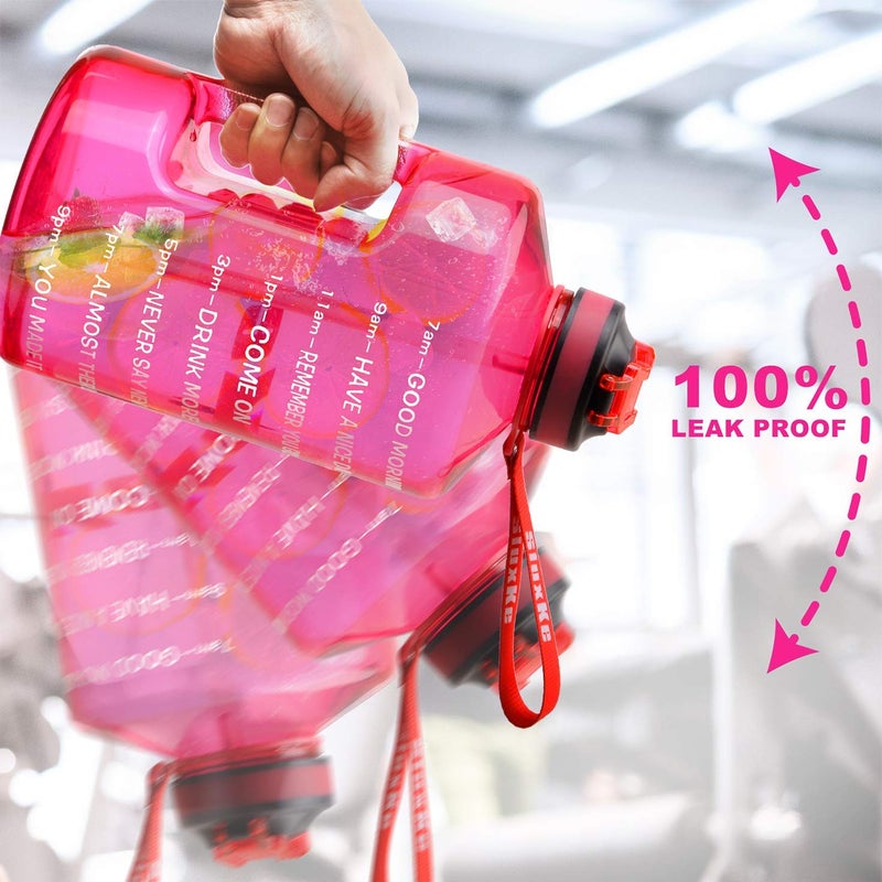 SLUXKE 1 Gallon Water Bottle with Time Marker BPA Free Motivational, 128oz Leak Proof Water Bottle Jug with Handle and Straw Pink - Image 4