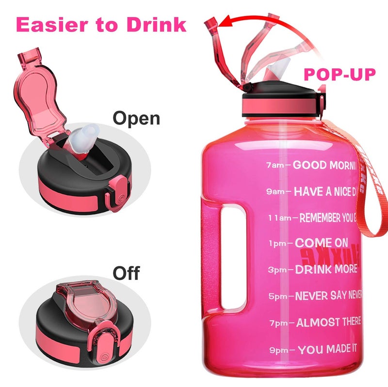 SLUXKE 1 Gallon Water Bottle with Time Marker BPA Free Motivational, 128oz Leak Proof Water Bottle Jug with Handle and Straw Pink - Image 3
