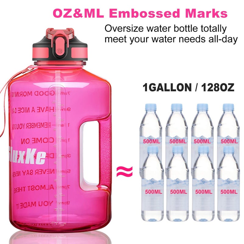 SLUXKE 1 Gallon Water Bottle with Time Marker BPA Free Motivational, 128oz Leak Proof Water Bottle Jug with Handle and Straw Pink - Image 5