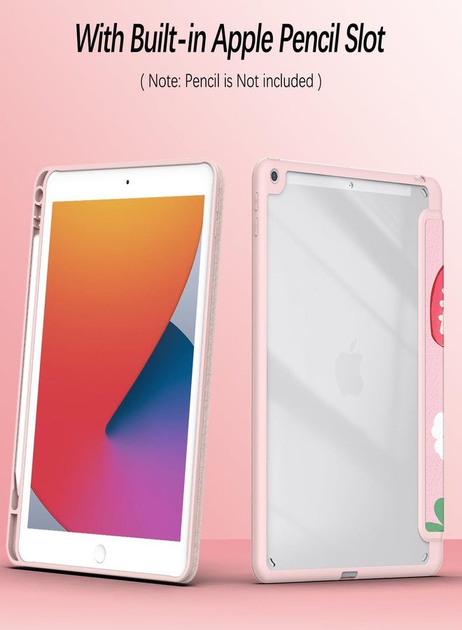 Xkladz جراب Xkladz لأجهزة iPad من الجيل التاسع/الثامن/السابع (2021/2020/2019) مقاس 10.2 بوصة، جراب مع حامل قلم، غطاء خلفي شفاف، تصميم أنيق وجذاب للنساء والفتيات والفتيان، خاصية التشغيل/الإيقاف التلقائي، لون الفراولة - Image 3