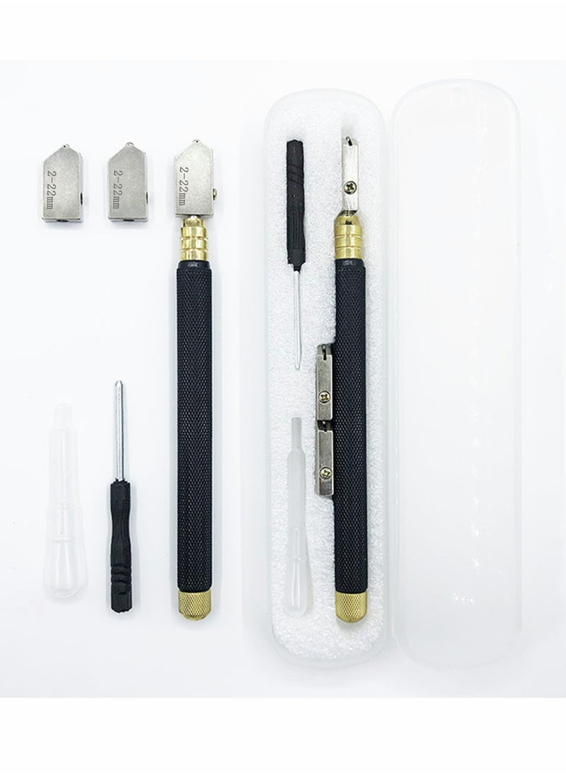 SYOSI Glass Cutter Glass Cutters Tool for Thick Glass Tiles Mirror Mosaic Cutting in The Range 2-22cm Tile Cutter Diamond Glass Cutter with Ergonomic Handle and Replaceable 3 Carbide Cutting Heads  - Image 1