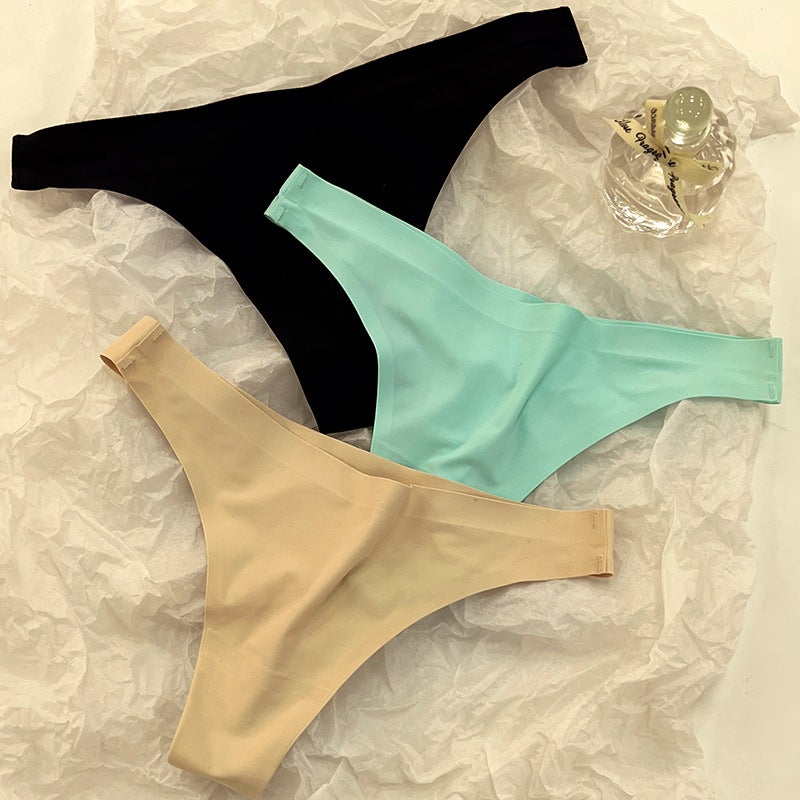 Seamless Ice Silk Underwear For Women, Low-Waisted Thin Breathable Cotton Crotch Women'S Triangle Thong Sale - Image 2