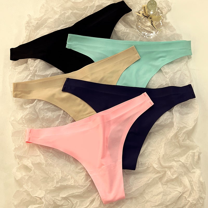 Seamless Ice Silk Underwear For Women, Low-Waisted Thin Breathable Cotton Crotch Women'S Triangle Thong Sale - Image 3