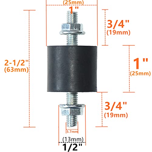 APUXON 4pcs 25 x 25mm Rubber Mounts Rubber Vibration Isolator Mounts Shock Absorber with M6 x 19mm Studs Vibration Isolators - Image 2