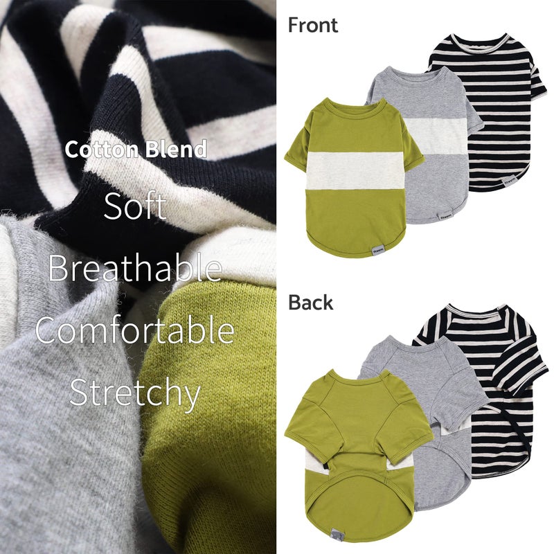 Fitwarm 3 Pack Color Block Striped Dog Shirt, Summer Dog Clothes for Small Dogs, Breathable Lightweight Pet Tshirt with Sleeves, Cat Outfit, Oliver Green, Grey, Black, XXL - Image 4