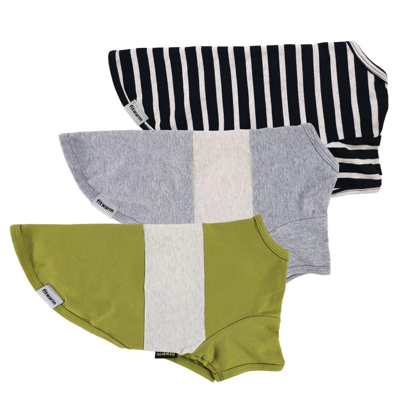 Fitwarm 3 Pack Color Block Striped Dog Shirt, Summer Dog Clothes for Small Dogs, Breathable Lightweight Pet Tshirt with Sleeves, Cat Outfit, Oliver Green, Grey, Black, XXL - Image 5