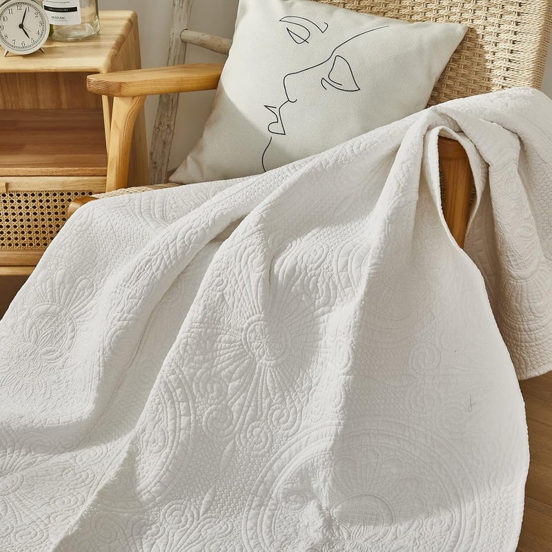 Brandream White Boho Sunflower Medallion Quilt Cotton Quilted Throw Blanket for Bed Couch Daybed 47 X 60 Inch Decorative Throw Blankets - Image 1
