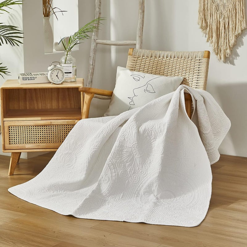 Brandream White Boho Sunflower Medallion Quilt Cotton Quilted Throw Blanket for Bed Couch Daybed 47 X 60 Inch Decorative Throw Blankets - Image 4