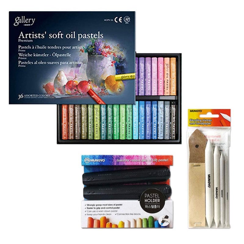 Mungyo Gallery Soft Oil Pastels Set of 36 incl Blending Stumps and Sandpaper Set Pastel Holder - Image 1