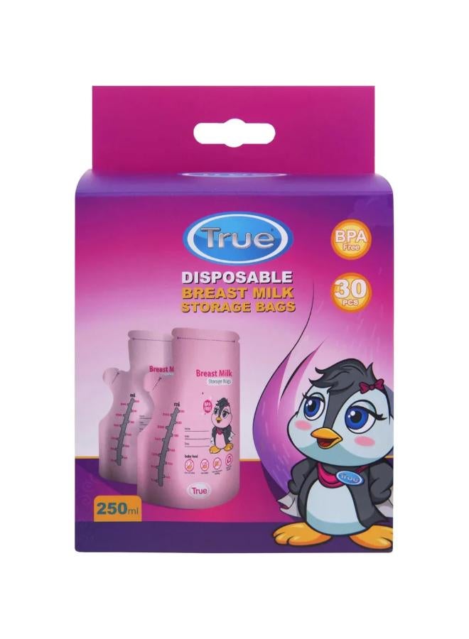 True Breastmilk Sterilized Storage Bags 250ml - 30Pcs (Pink) - Image 1