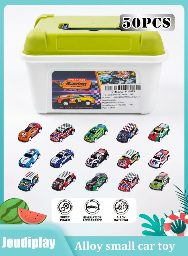جودي بلاي مجموعة سيارات سيارة مصغرة  سيارات لعبة لعبة سيارات تعمل بالسحب للخلف من خليط معدني وصندوق تخزين وخريطة، سيارات سباق صغيرة تعمل بالدفع والسحب للخلف للأطفال، هدايا حفلات مناسبة للأطفال بعمر 3 سنوات فما فوق، هدية للأولاد والبنات، 50 قطعة - Image 1