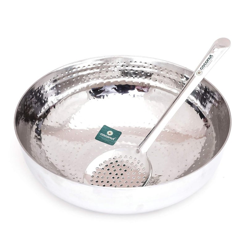 Coconut Coconut Stainless Steel Hammered TaaslaKadhai Without Handle Lid Heavy 18 Guage with Zara Diamater 13 Inches  - Image 1