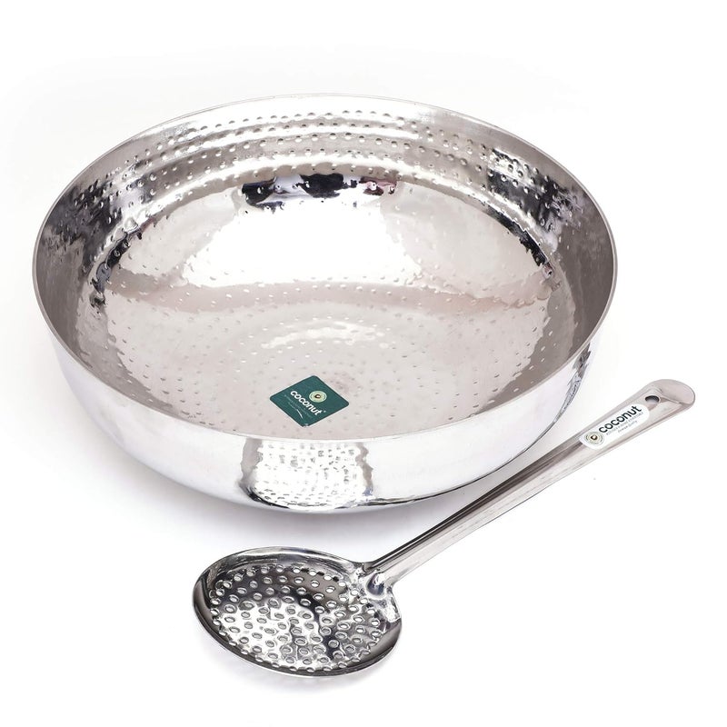 Coconut Coconut Stainless Steel Hammered TaaslaKadhai Without Handle Lid Heavy 18 Guage with Zara Diamater 13 Inches  - Image 2