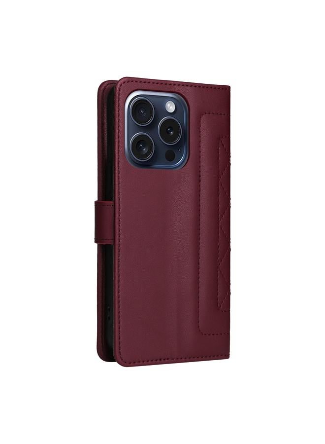 اس-توب جراب هاتف iPhone 15 Pro من الجلد بتصميم شبكي ماسي قابل للطي - Image 3