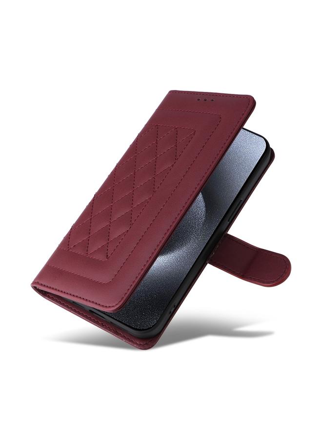 اس-توب جراب هاتف iPhone 15 Pro من الجلد بتصميم شبكي ماسي قابل للطي - Image 5