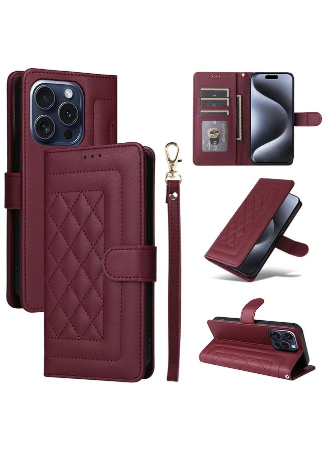 اس-توب جراب هاتف iPhone 15 Pro من الجلد بتصميم شبكي ماسي قابل للطي - Image 1