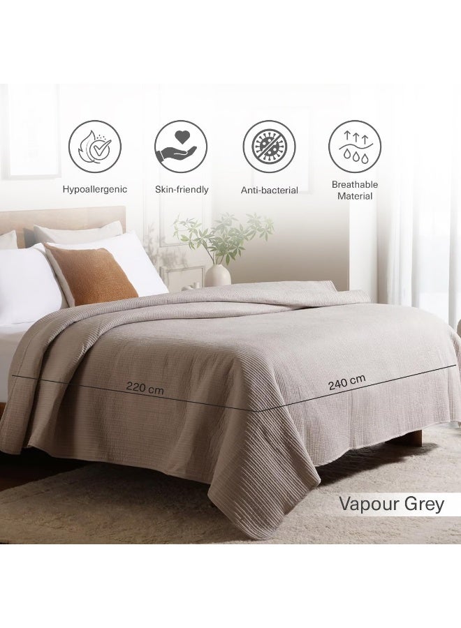 Pan Home غطاء سرير مخملي من يوكاليبتوس 220X240 سم - رمادي بخاري - Image 1