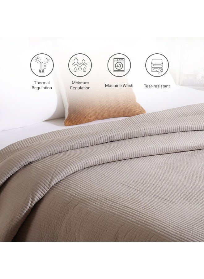 Pan Home غطاء سرير مخملي من يوكاليبتوس 220X240 سم - رمادي بخاري - Image 3