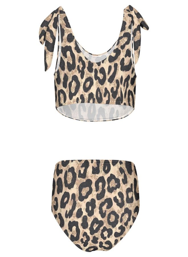 Ceiurey Girls Tankini Swimsuit 2 Piece Leopard Cheetah Brown Summer Beach Bikini Bathing Suit 7-8T - Image 2