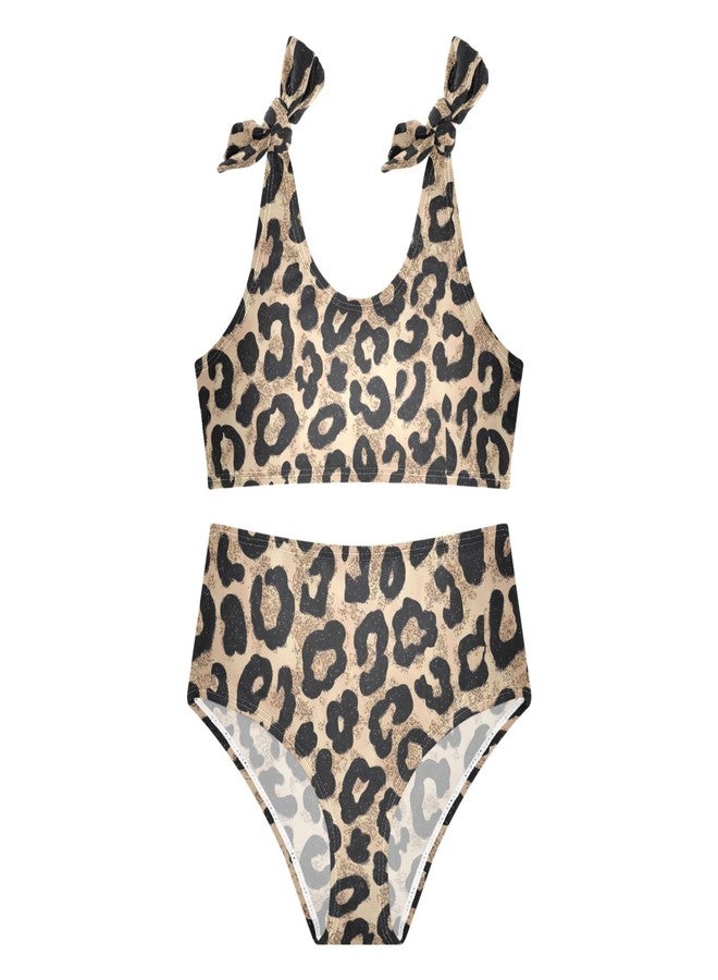 Ceiurey Girls Tankini Swimsuit 2 Piece Leopard Cheetah Brown Summer Beach Bikini Bathing Suit 7-8T - Image 1