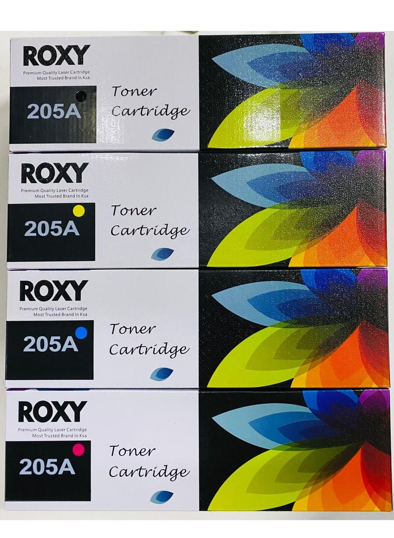 روكسي 205A 205X / حبر متوافق (مجموعة) CF530A CF531A CF532A CF533A Color LaserJet Pro MFP M181FW HP M181FW MFP M180N M180 Pro MFP M181FW M180N M154a M154nw (أسود، سماوي، أصفر، أرجواني) - Image 2