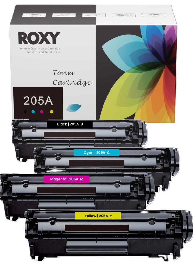 روكسي 205A 205X / حبر متوافق (مجموعة) CF530A CF531A CF532A CF533A Color LaserJet Pro MFP M181FW HP M181FW MFP M180N M180 Pro MFP M181FW M180N M154a M154nw (أسود، سماوي، أصفر، أرجواني) - Image 1