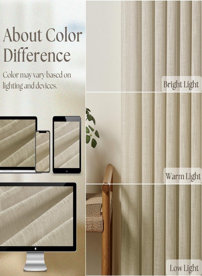 TWODRAPES 90 Inch Linen Pinch Pleated Curtains 2 Panels for Living Room Bedroom Memory Training Shaped Semi Sheer Beige Light Tan Pinch Pleat Drapes with Hooks Rings Light Filtering Window Curtain 40x90 - Image 4