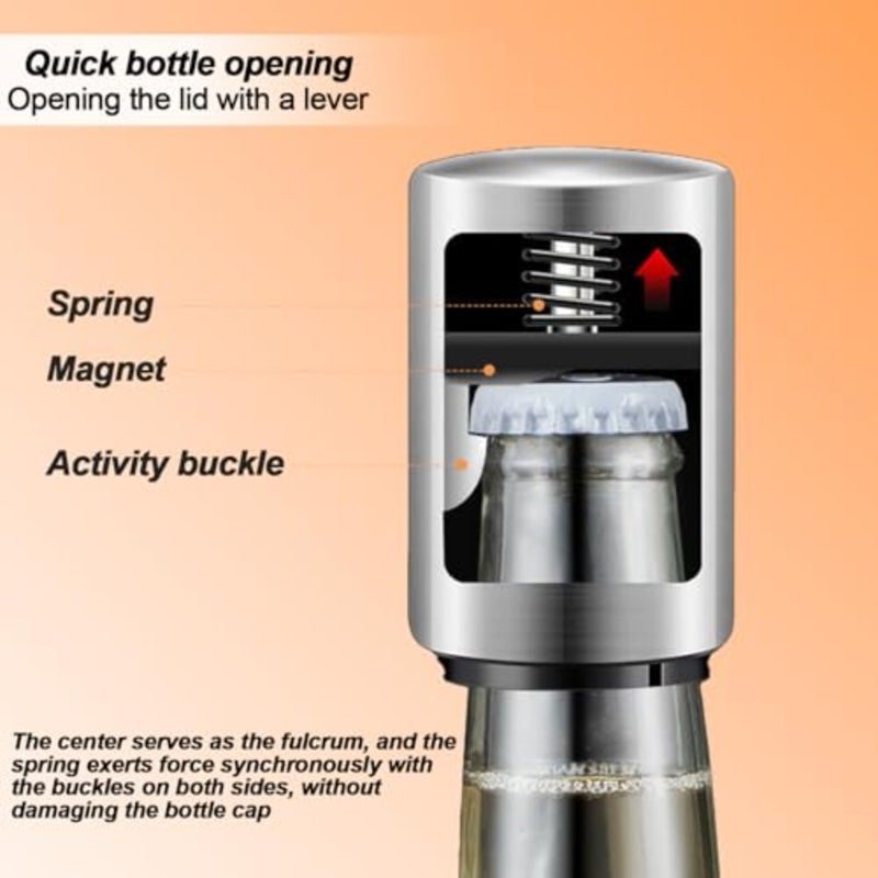 The Top Bottle Opener, Automatic Beer Bottle Opener with Magnetic Cap Catcher, Pushand Stainless Steel One Handed Bottle Openers for Bar Kitchen Home Restaurant Beer Gift - Image 5