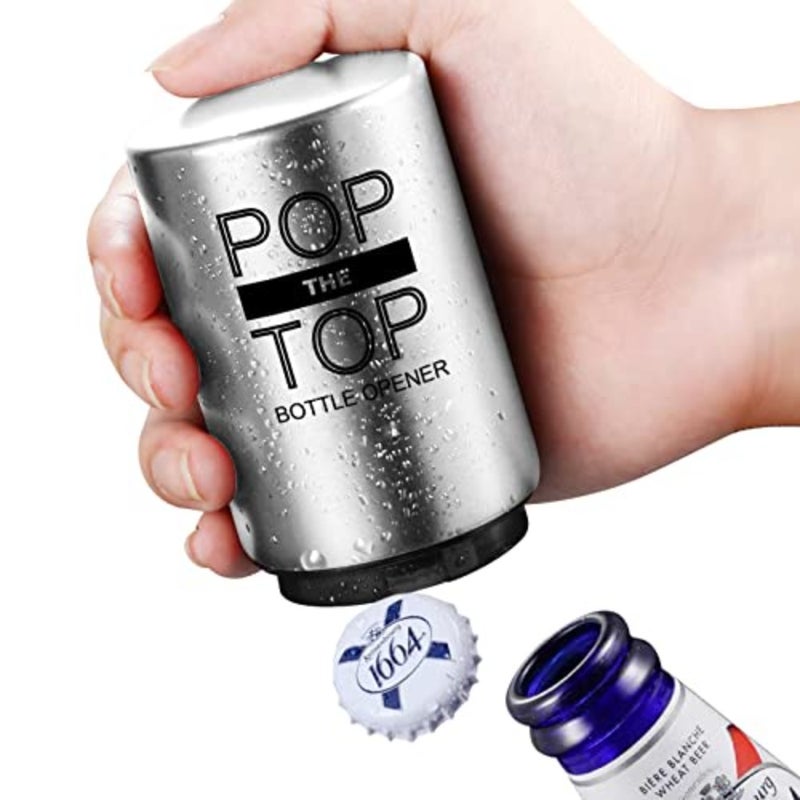 The Top Bottle Opener, Automatic Beer Bottle Opener with Magnetic Cap Catcher, Pushand Stainless Steel One Handed Bottle Openers for Bar Kitchen Home Restaurant Beer Gift - Image 1