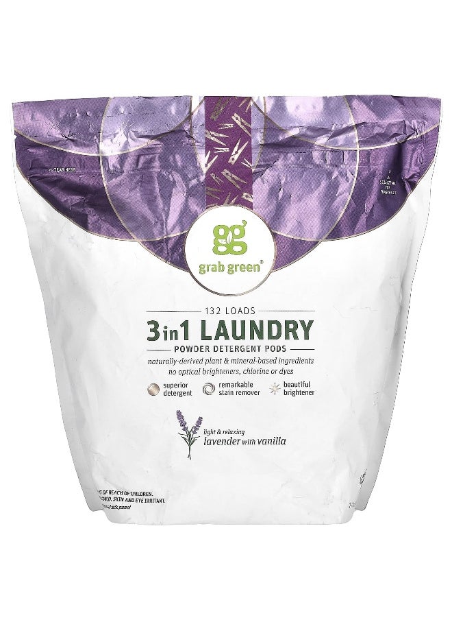 Grab Green Grab Green, 3-in-1 Laundry Powder Detergent Pods, Lavender with Vanilla, 132 Loads, 4 lbs 10.4 oz (2,112 g)  - Image 1