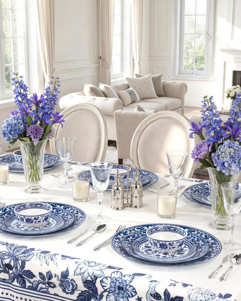 Hioasis 12Pcs Blue Charger Plates & Platters - 13 Inch plastic charger plates, Heavy-duty, BPA-free, Floral Table Chargers for Dinner Wedding & Party - Image 5