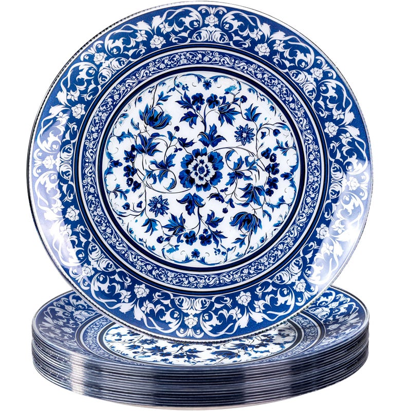 Hioasis 12Pcs Blue Charger Plates & Platters - 13 Inch plastic charger plates, Heavy-duty, BPA-free, Floral Table Chargers for Dinner Wedding & Party - Image 1