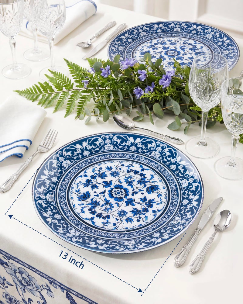 Hioasis 12Pcs Blue Charger Plates & Platters - 13 Inch plastic charger plates, Heavy-duty, BPA-free, Floral Table Chargers for Dinner Wedding & Party - Image 3