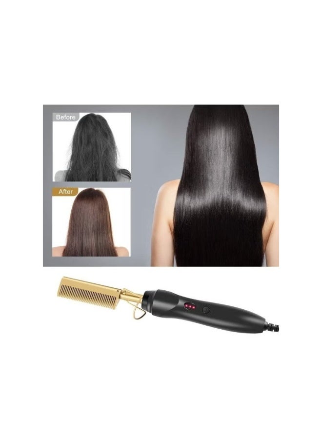 مشط تصفيف الشعر الكهربائي المطلي بالذهب من A-LHT، مشط تصفيف الشعر الساخن، مشط تجعيد الشعر بالسيراميك، مكواة فرد الشعر مصممة للشعر الأسود الطبيعي والشعر المستعار - Image 4