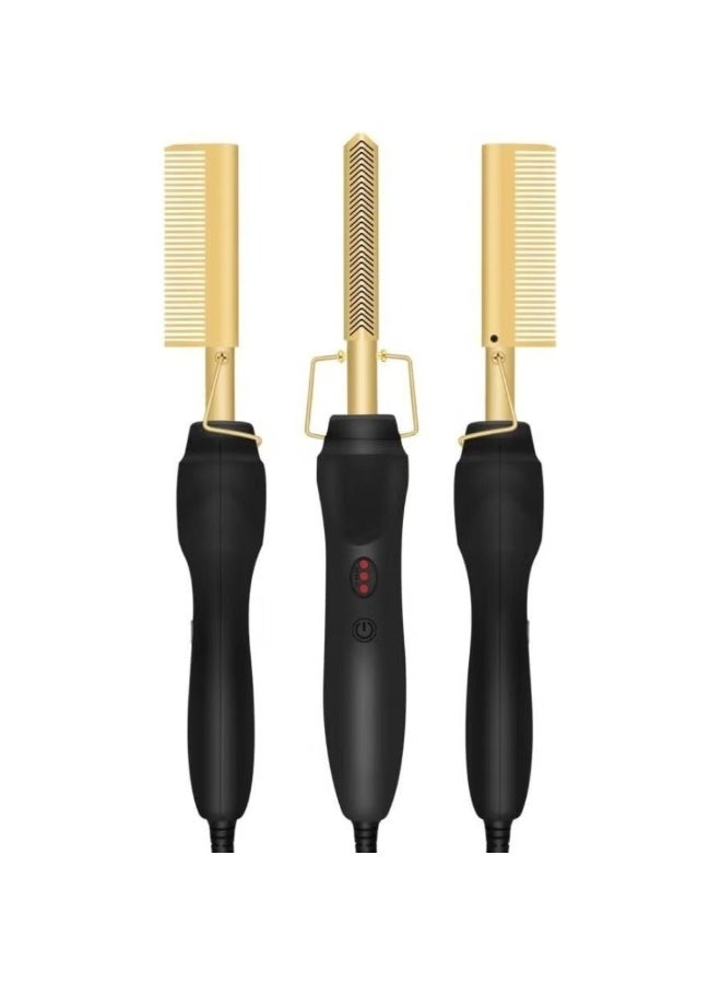 مشط تصفيف الشعر الكهربائي المطلي بالذهب من A-LHT، مشط تصفيف الشعر الساخن، مشط تجعيد الشعر بالسيراميك، مكواة فرد الشعر مصممة للشعر الأسود الطبيعي والشعر المستعار - Image 1