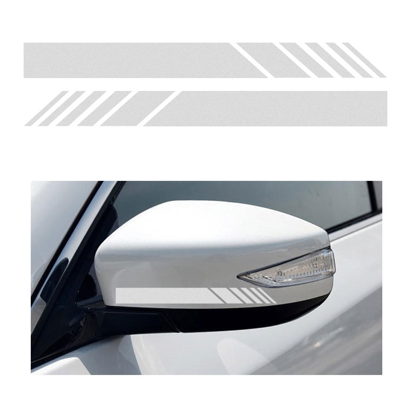 Augeny 2 PCS Car Rear View Mirror Stickers Waterproof Vinyl Auto Side Rearview Mirror Stripes Universal Reflective AntiCollision Striped Warning Decal for Most Vehicles White