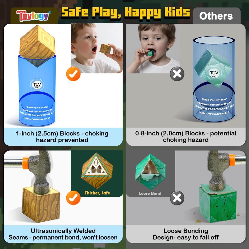 Toylogy 100 قطعة كتل مغناطيسية - مجموعة بناء عالم المغناطيس الخاصة بي للأولاد والبنات من عمر 3-5 و 6-8، ألعاب STEM الحسية للأطفال من 3 سنوات فما فوق، مكعبات مغناطيسية بحجم 1 بوصة، أدوات أساسية في الفصل الدراسي لألعاب البناء - Image 2