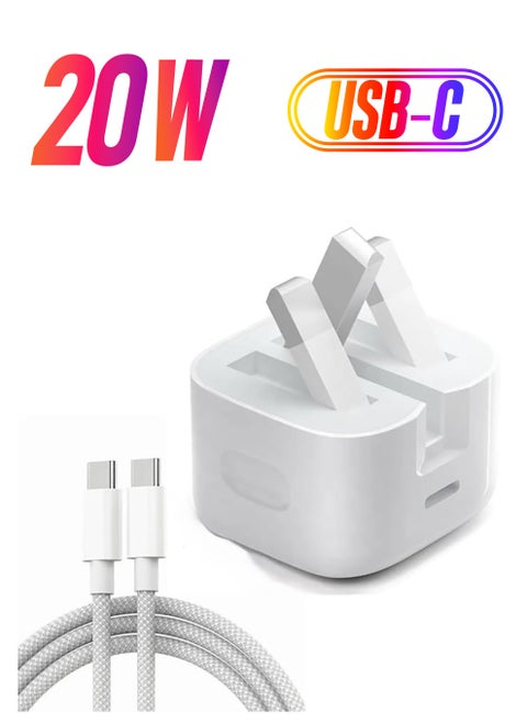 Compatible With iPhone 16 15 Charger Plug and Cable, 20W USB C Plug Fast Charging with USB C to USB C Cable 1M, USB C Plug Charger Adapter with Lead for iPhone 16 15 Pro Max/16 15Pro/, iPad Pro/Air