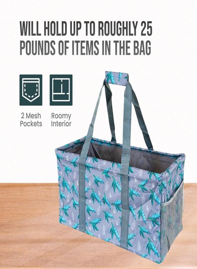 Lucazzi Extra Large Utility Tote Bag - Oversized Collapsible Reusable Wire Frame Rectangular Canvas Basket With Two Exterior Pockets For Beach, Pool, Laundry, Car Trunk, Storage - Turtle - Image 5