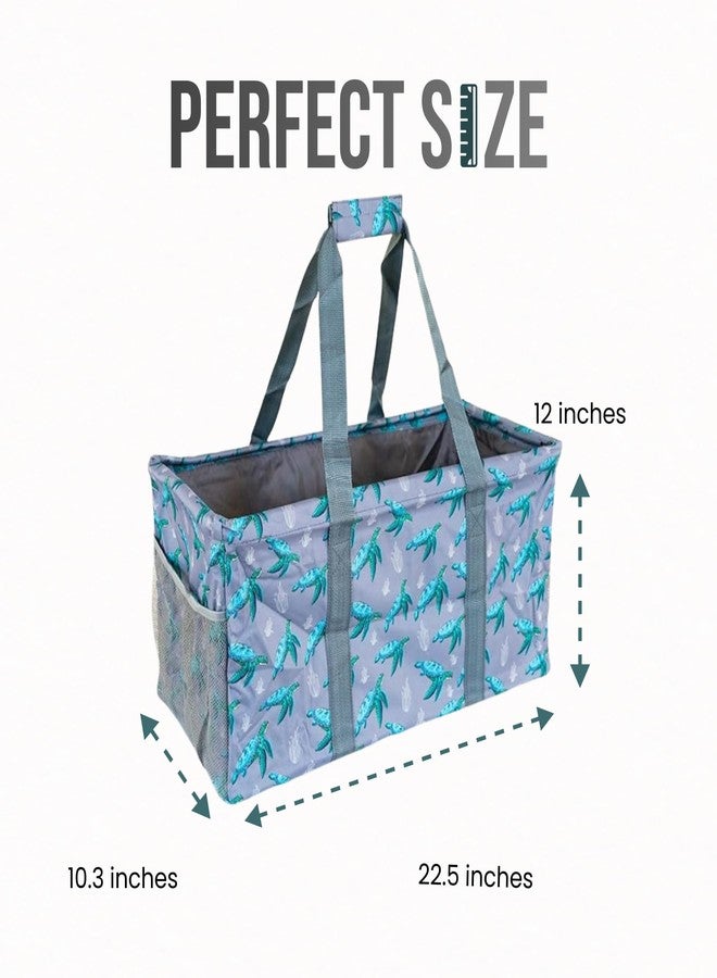 Lucazzi Extra Large Utility Tote Bag - Oversized Collapsible Reusable Wire Frame Rectangular Canvas Basket With Two Exterior Pockets For Beach, Pool, Laundry, Car Trunk, Storage - Turtle - Image 4