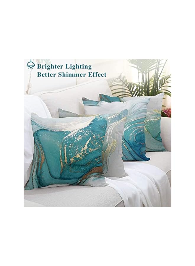 Excefore Pillow Covers, Marble Texture Turquoise and Gold Silver Decorative Pillow Case Set of 4, Luxury Abstract Fluid Art Ink Soft Velvet Square Cushion Covers for Bed Sofa Home Decor, 45 x 45cm - Image 5