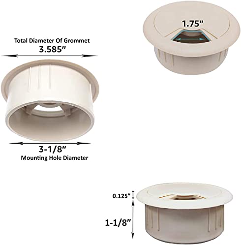 Master Manufacturing CordAway 3-1/3" Desk Grommet, Adjustable Cord Cover, Cable Hole Wire Management, Three Different Sized Opening, Made in USA, White Plastic (00263) - Image 5