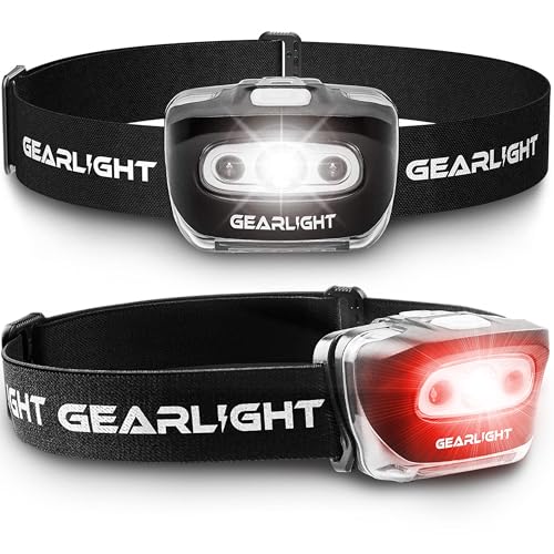 GearLight 2Pack LED Headlamp - Outdoor Camping Head Lamps with Adjustable Headband - Lightweight Battery Powered Bright Flashlight Headlight with 7 Modes and Pivotable Head and Red Light - Image 1